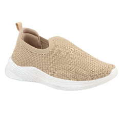FUEL Nayasa-02 Women’s Slip-On Shoes – Modern Casual Design with Soft Knitted Upper, Cushioned Footbed and Sturdy PVC Sole for Everyday Comfort (Beige)