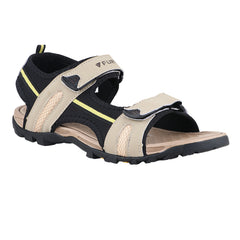 FUEL Punch-01 Sports Sandal for Men – Flexible Lycra Upper with Adjustable Velcro Closure, Cushioned Footbed & Durable Rubber + EVA Sole for Walking, Travel & Everyday Wear (Beige)