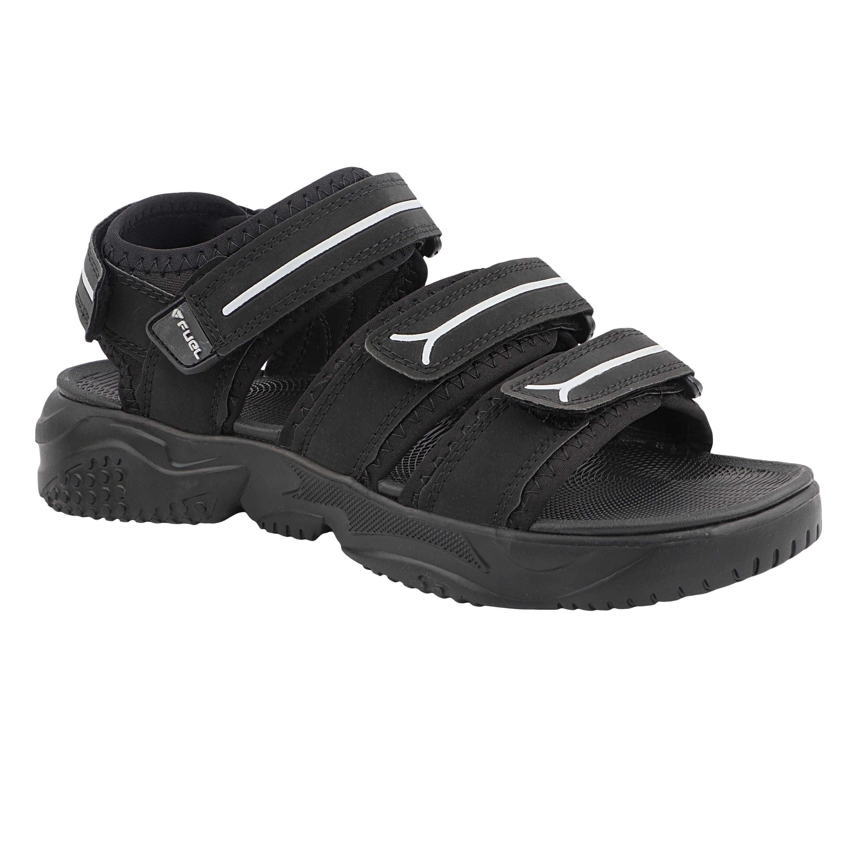 FUEL Keta Chunky Sandals for Men – Comfortable Lycra + Rexine Upper with Velcro Closure, Cushioned Footbed & Lightweight EVA Sole for Casual and Regular Wear (Black)
