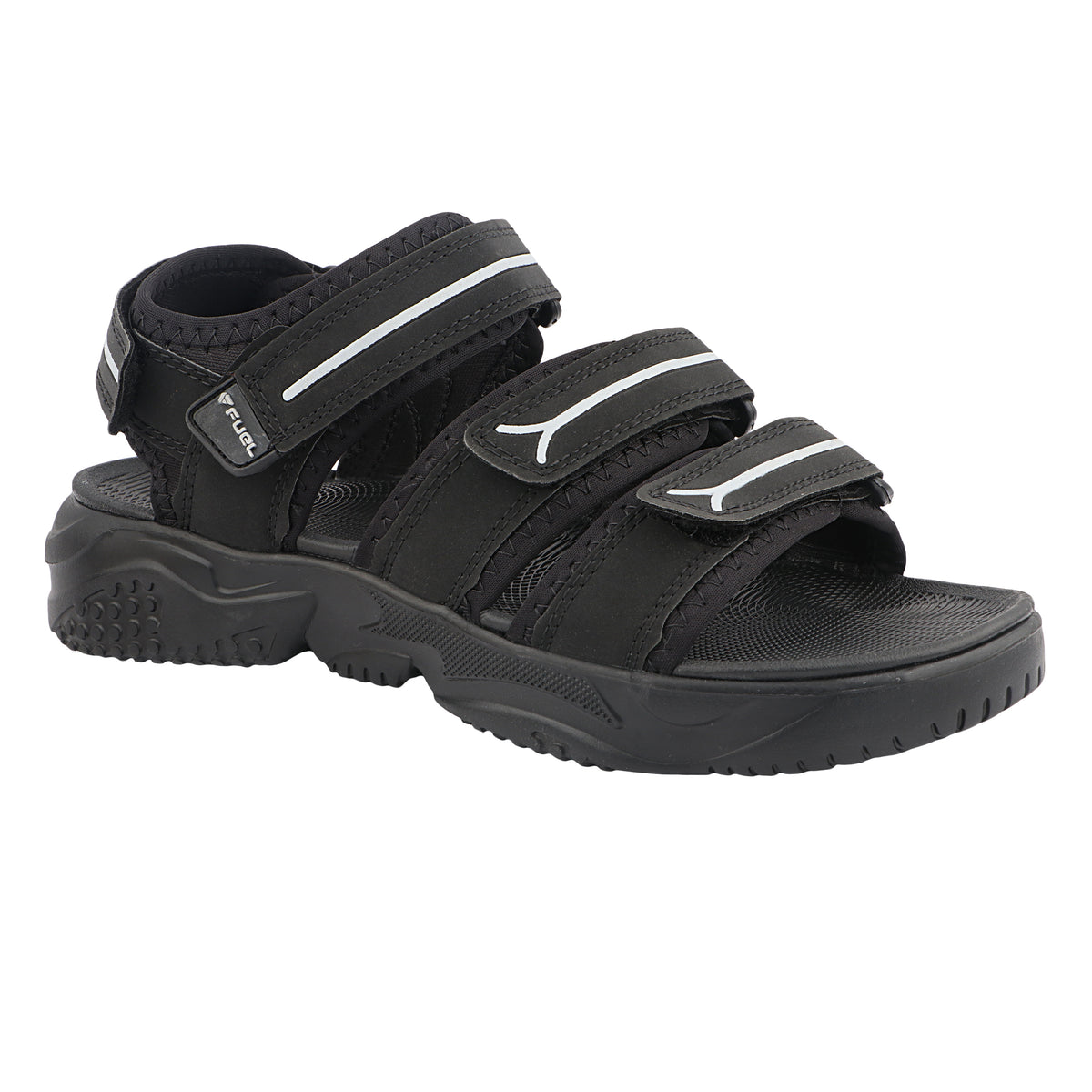 FUEL Keta Chunky Sandals for Men – Comfortable Lycra + Rexine Upper with Velcro Closure, Cushioned Footbed & Lightweight EVA Sole for Casual and Regular Wear (Black)