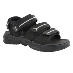 FUEL Keta Chunky Sandals for Men – Comfortable Lycra + Rexine Upper with Velcro Closure, Cushioned Footbed & Lightweight EVA Sole for Casual and Regular Wear (Black)
