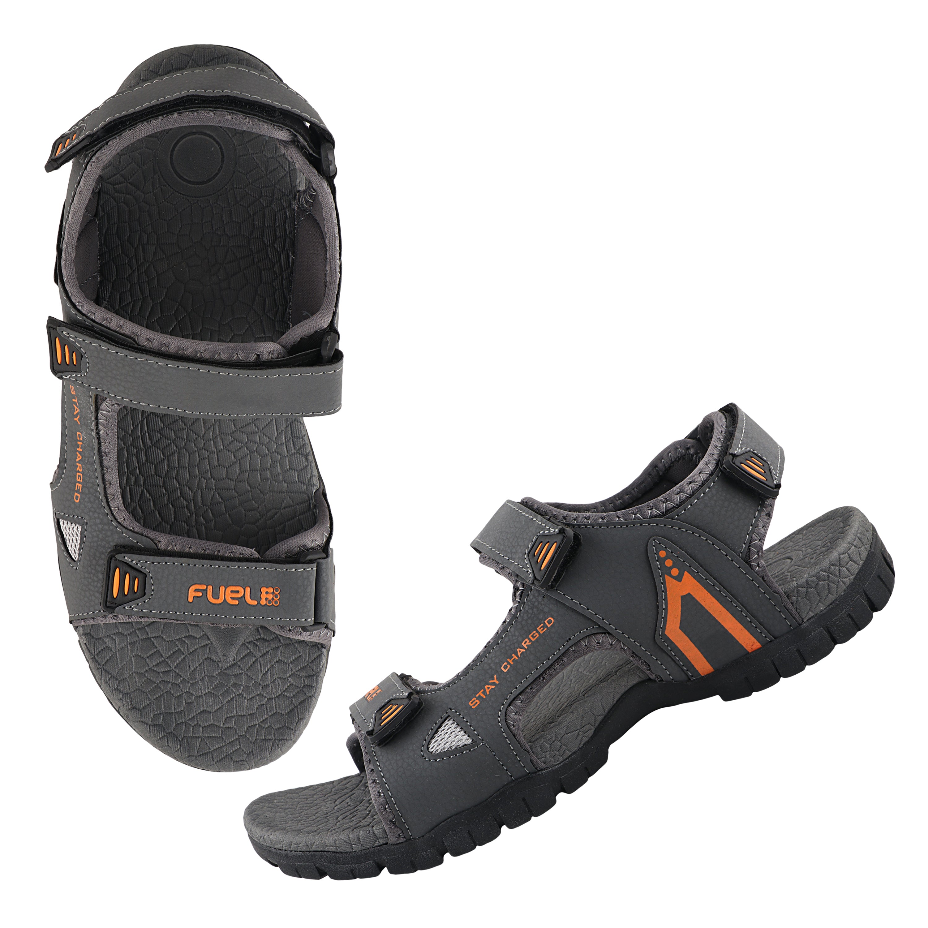 Fuel Rambo-04 sandal for man  (Dark Grey & Orange)