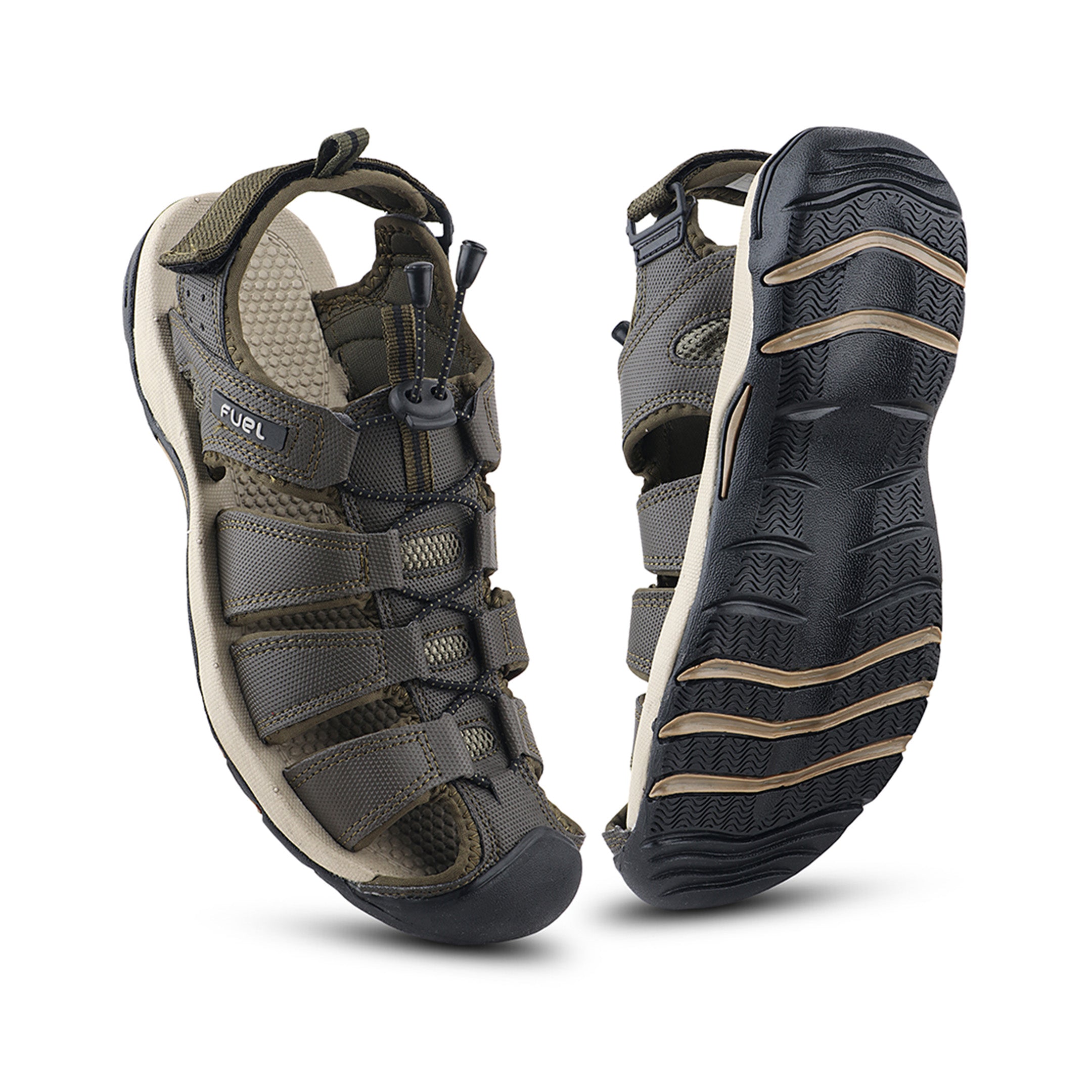 FUEL Soldier-10 Fisherman Protective Toe Cap with Durable Upper & Soft Cushioning Sandals for Men's (Olive)