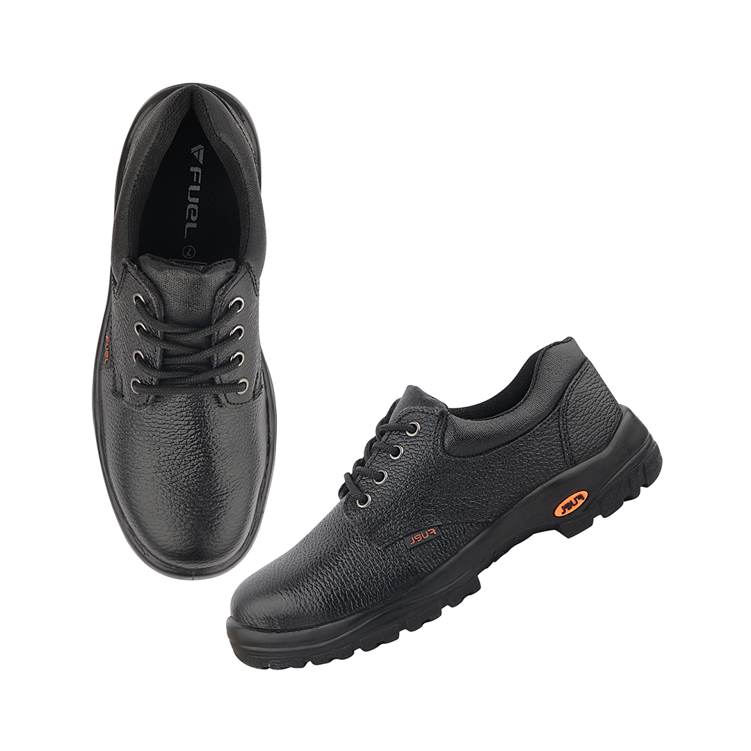 Fuel Falcon-01 Genuine Leather Safety Shoes for Men's Steel Toe Cap With Single Density PU Sole (Black)