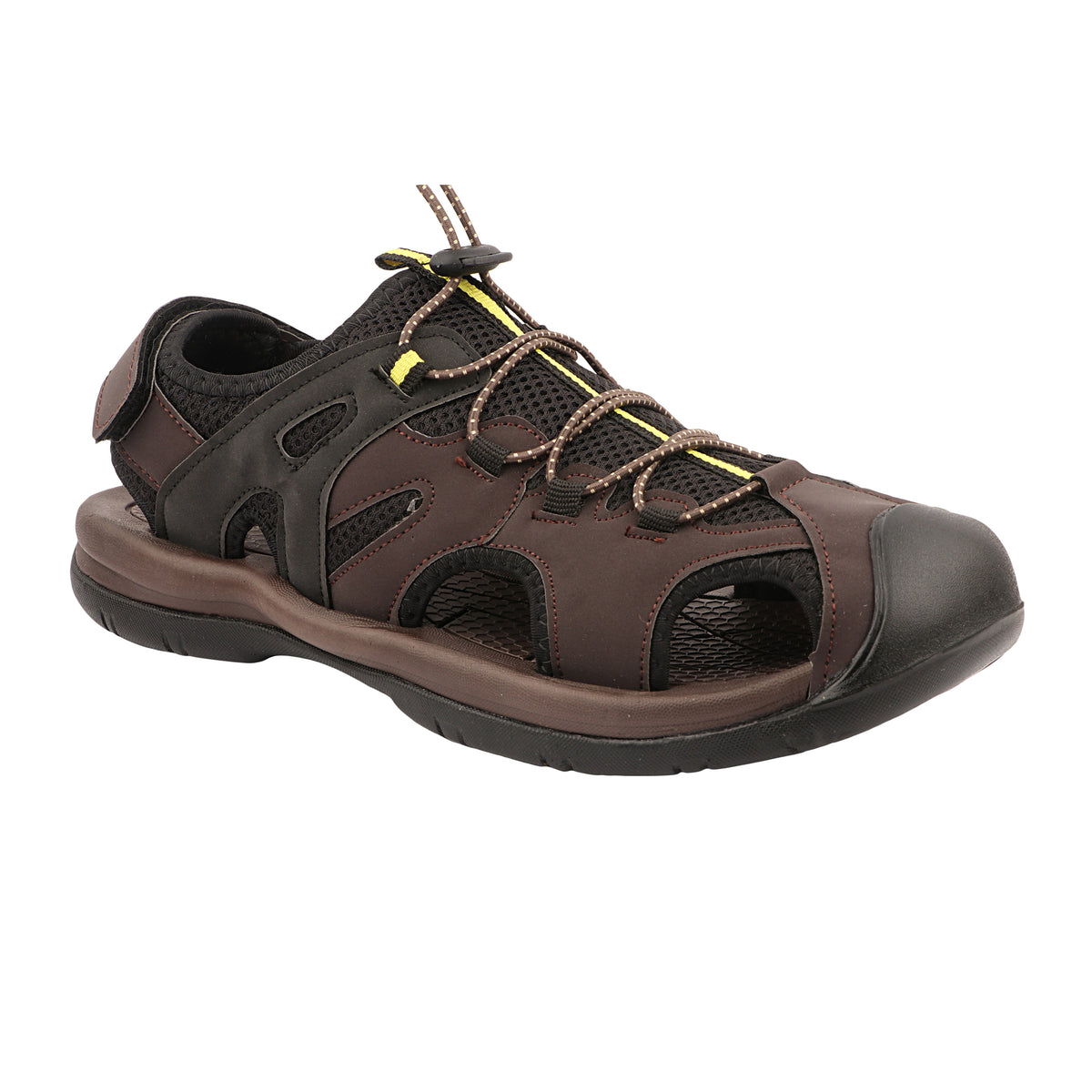 FUEL Commando-03 Fishermen Sandals | Mesh + Rexine Upper | EVA + Rubber Sole | Cushioned Footbed | Adjustable Velcro Closure (Brown)