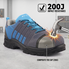 FUEL Aqua Knitted Upper in  PU Sole with 200J Composite Toe Lightweight Industrial Work Safety Shoes for Men (Blue)