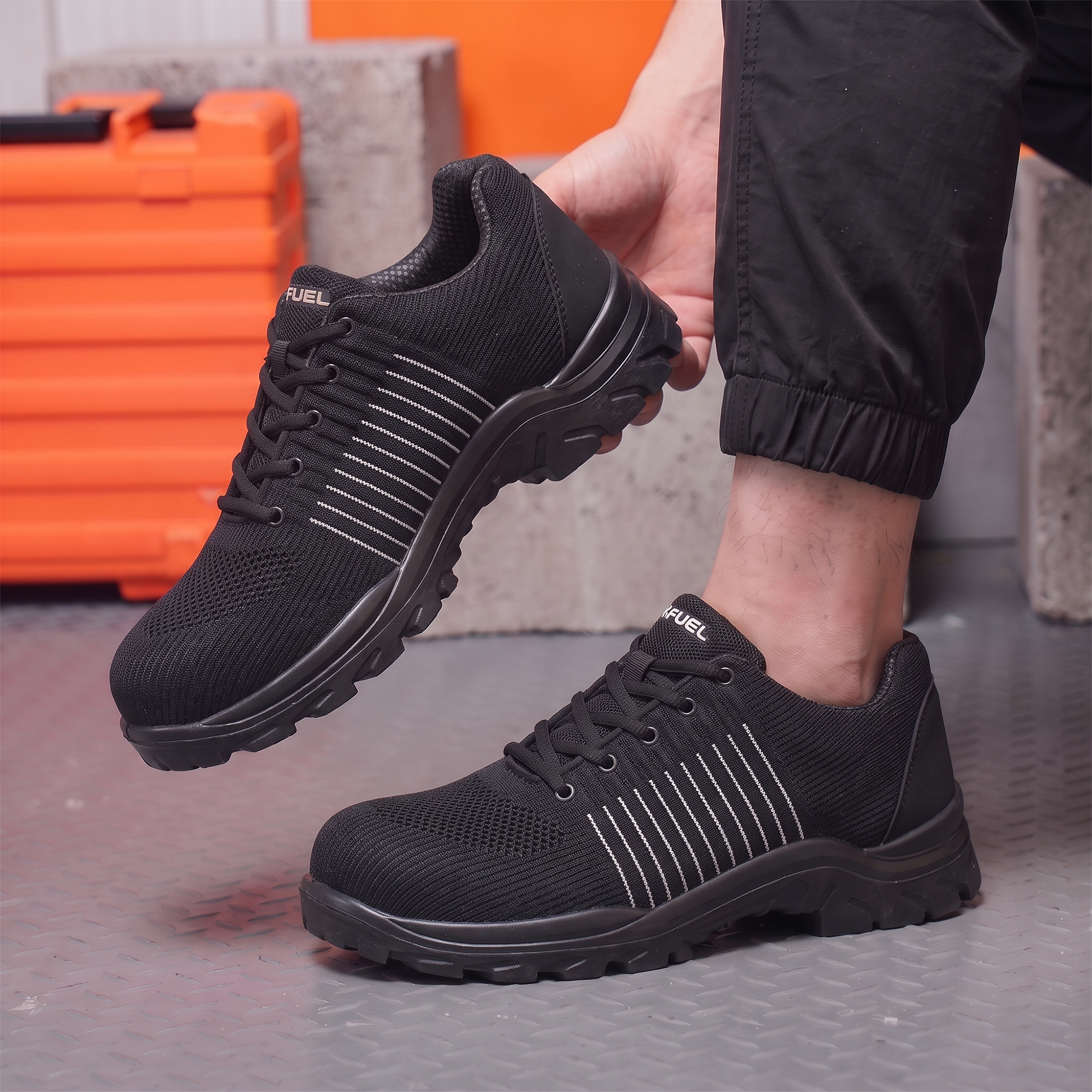 FUEL Aqua Knitted Upper in  PU Sole with 200J Composite Toe Lightweight Industrial Work Safety Shoes for Men (Black)