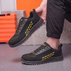 FUEL Armour 1 DD ISI Marked Strong Knitting Upper Breathable Safety Shoes for Men's Steel Toe Cap With Double Density Rubberized PVC Sole (Black)