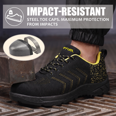 FUEL Arsenal Lightweight Safety Shoes for Men – Durable Industrial Sports Design with Strong Knitted Upper, PVC Sole, and 100J Metallic Toe Cap (UK 6–11)