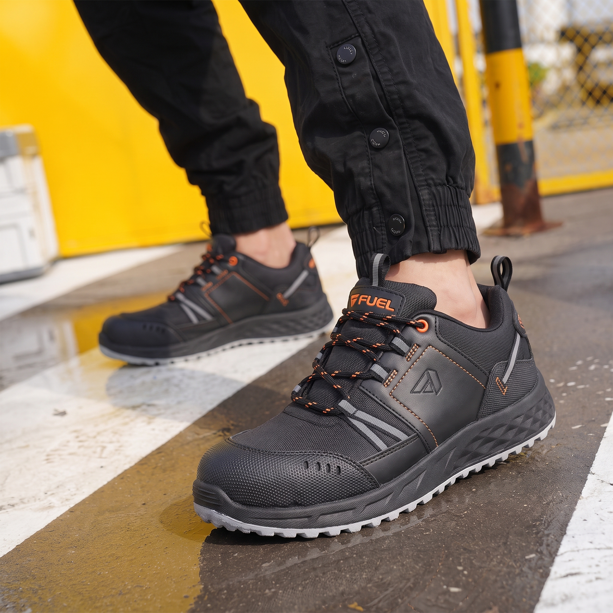 FUEL Flute Synthetic Upper & PVC double density Sole Industrial Steel Toe Safety Shoes for Men (Black)