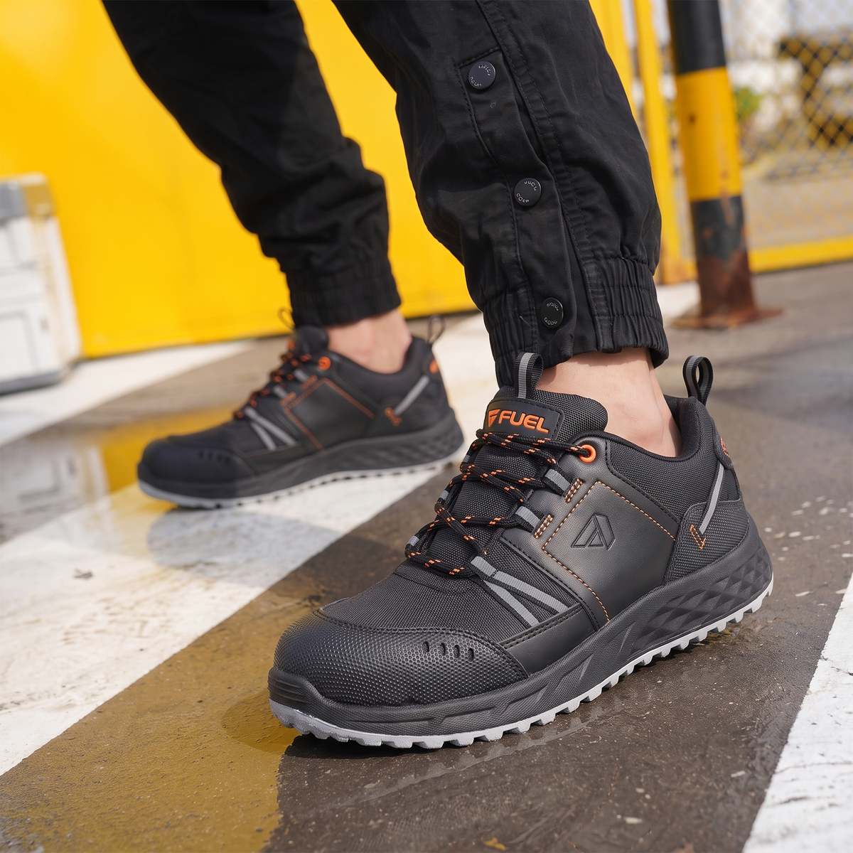 FUEL Flute Synthetic Upper & PVC double density Sole Industrial Steel Toe Safety Shoes for Men (Black)