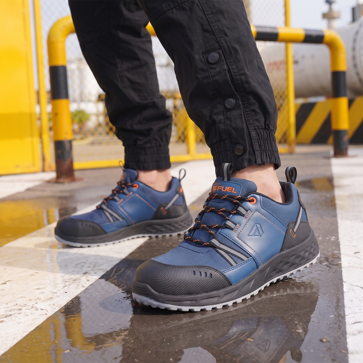 FUEL Flute Synthetic Upper & PVC double density Sole Industrial Steel Toe Safety Shoes for Men (Blue)