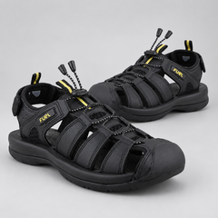 FUEL Commando Comfortable & Breathable Men’s Flexible Fisherman Outdoor Sandals with Protective Toe Cap (Black)