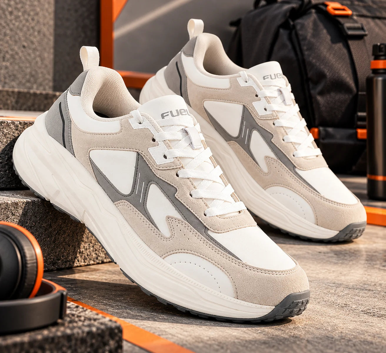 FUEL Orbit Men's Lightweight & Durable Trendy Sports Shoes with Anti-Skid Sole for Everyday Comfort (White)