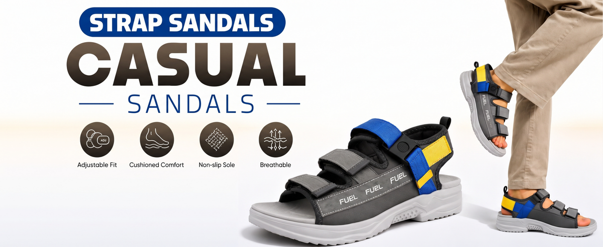 FUEL Combat-05 Comfortable and Stylish Casual Sandals For Men's (Black)