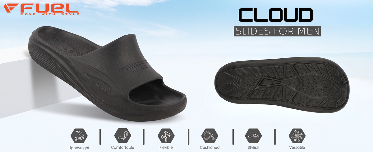 FUEL Cloud Cushioned Footbed and Lightweight Slip-On Design with Anti-Slip Sole for Men's (Black)