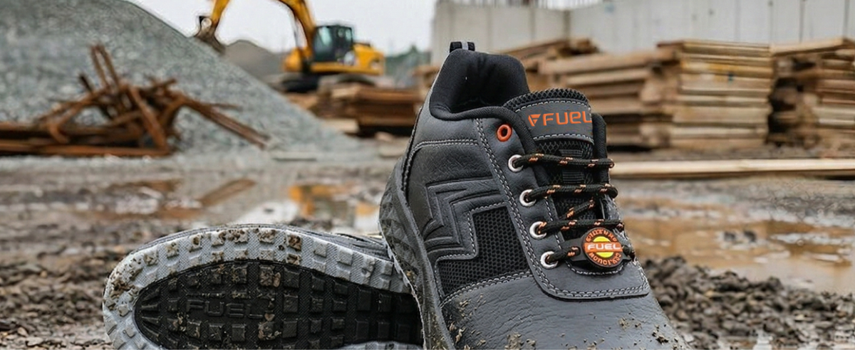 FUEL Gravix Synthetic Upper & PVC double density Sole Industrial Steel Toe Safety Shoes for Men (Black)