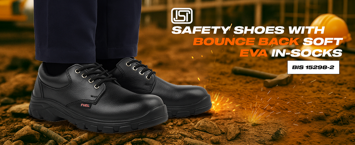 FUEL Spear SD Grain Leather Upper Industrial Safety Shoes for Men's (Black)