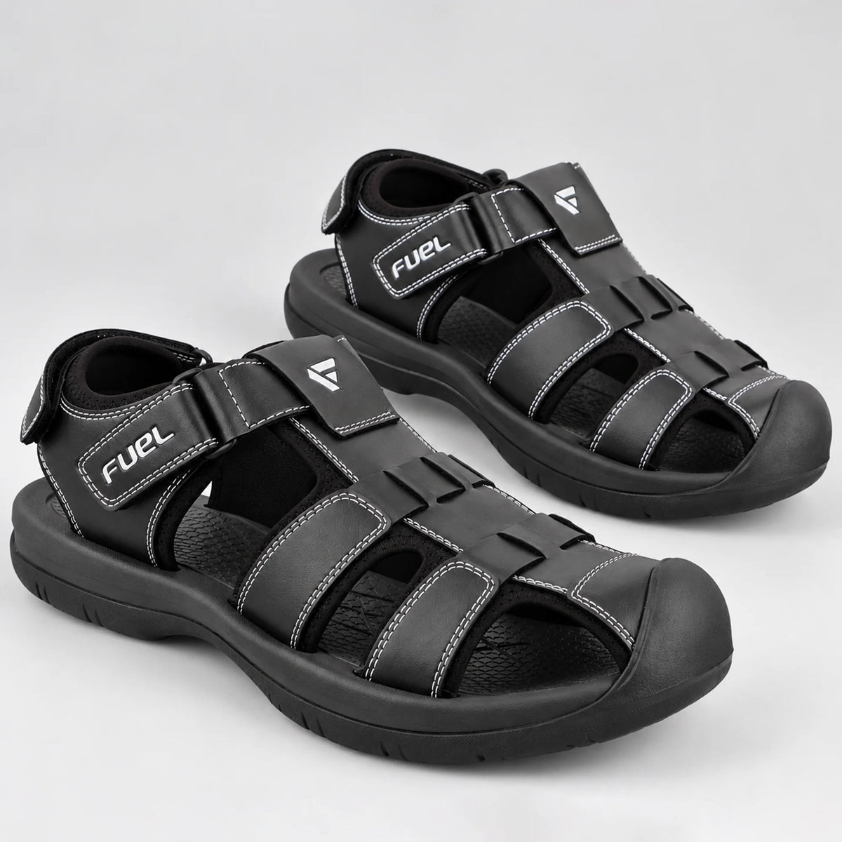 FUEL Commando-1 Comfortable Outdoor & Daily Wear  Men’s Flexible Fisherman Rubber Sandals with Protective Toe Cap (Black)