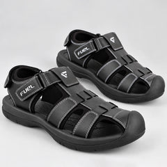 FUEL Commando-1 Comfortable Outdoor & Daily Wear  Men’s Flexible Fisherman Rubber Sandals with Protective Toe Cap (Black)