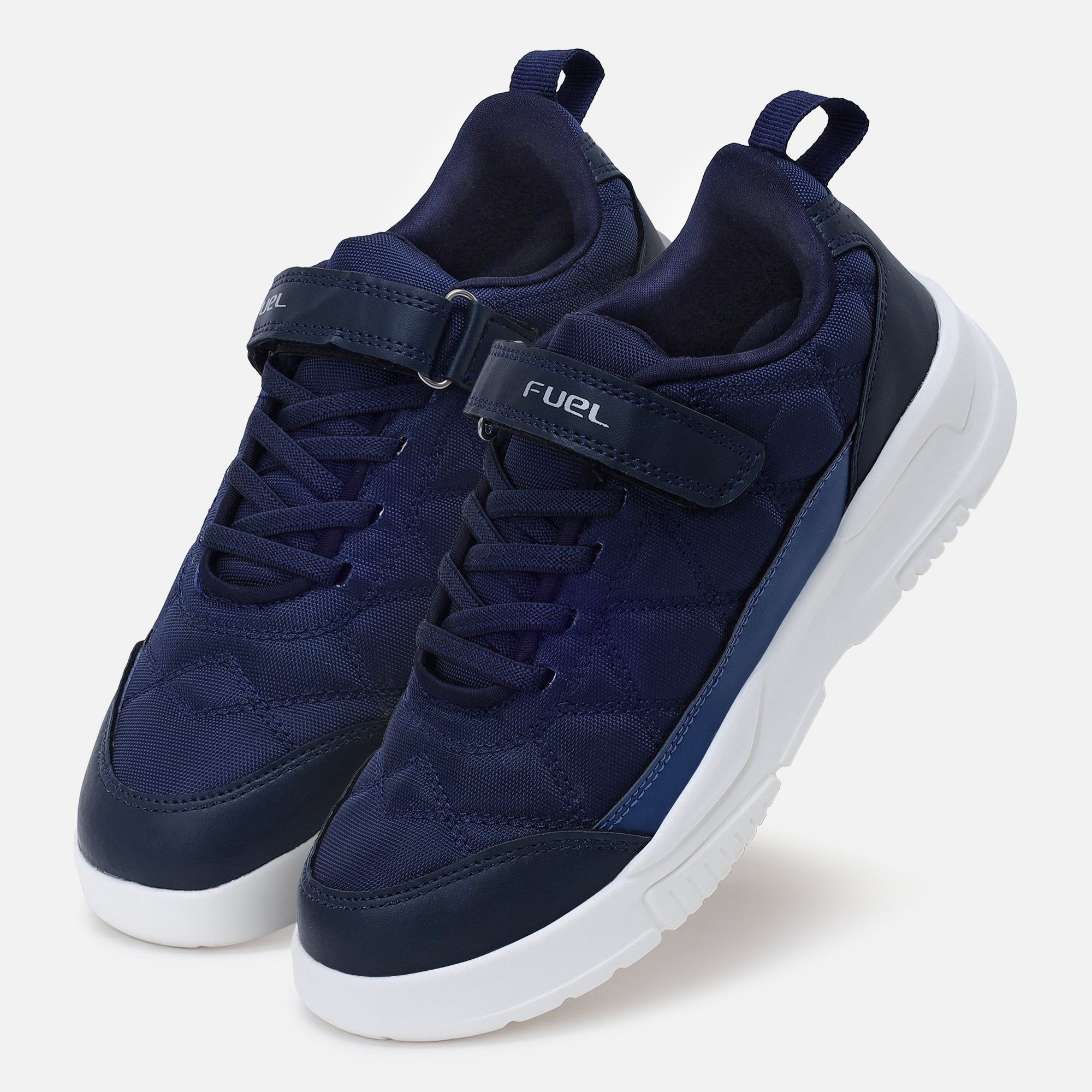 FUEL Tengo Kids Shoes for Boys and Girls, Rexine and Mesh Casual Sneakers with Lightweight EVA Sole, Comfortable and Stylish Footwear, School, Walking, Outdoor Activities and Everyday Use. (Navy)