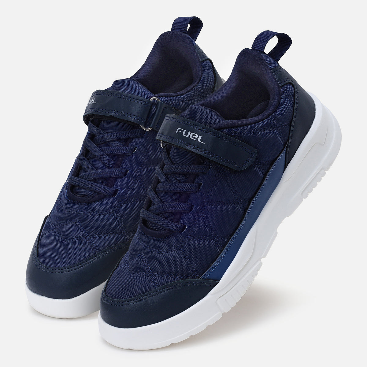 FUEL Tengo Kids Shoes for Boys and Girls, Rexine and Mesh Casual Sneakers with Lightweight EVA Sole, Comfortable and Stylish Footwear, School, Walking, Outdoor Activities and Everyday Use. (Navy)