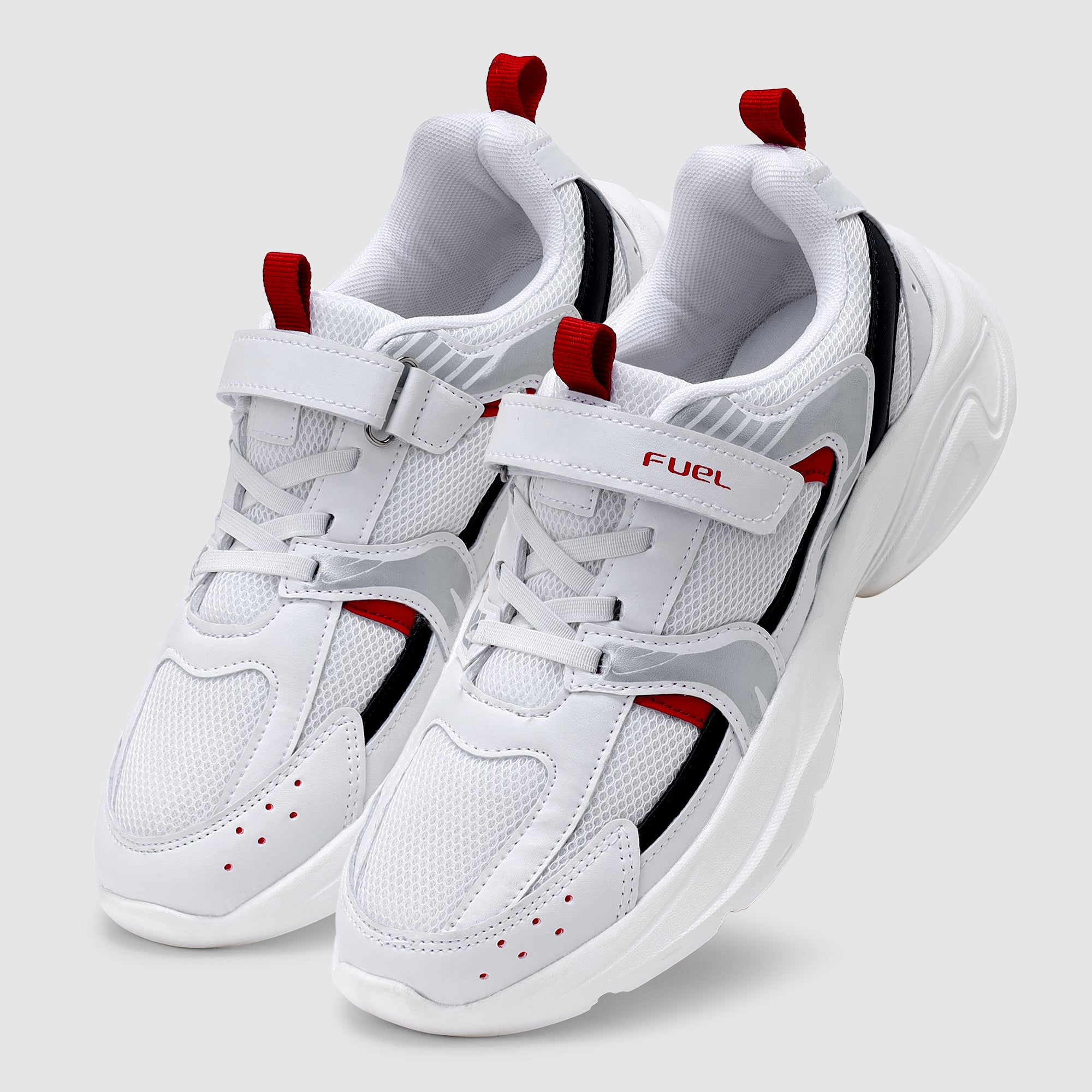 FUEL Charlie Kids Shoes for Boys and Girls, Sports Shoes with EVA and Rexine Upper, Lightweight EVA Sole, Stylish Casual Footwear, Walking, School, Outdoor Activities and Everyday Use. (White Silver)