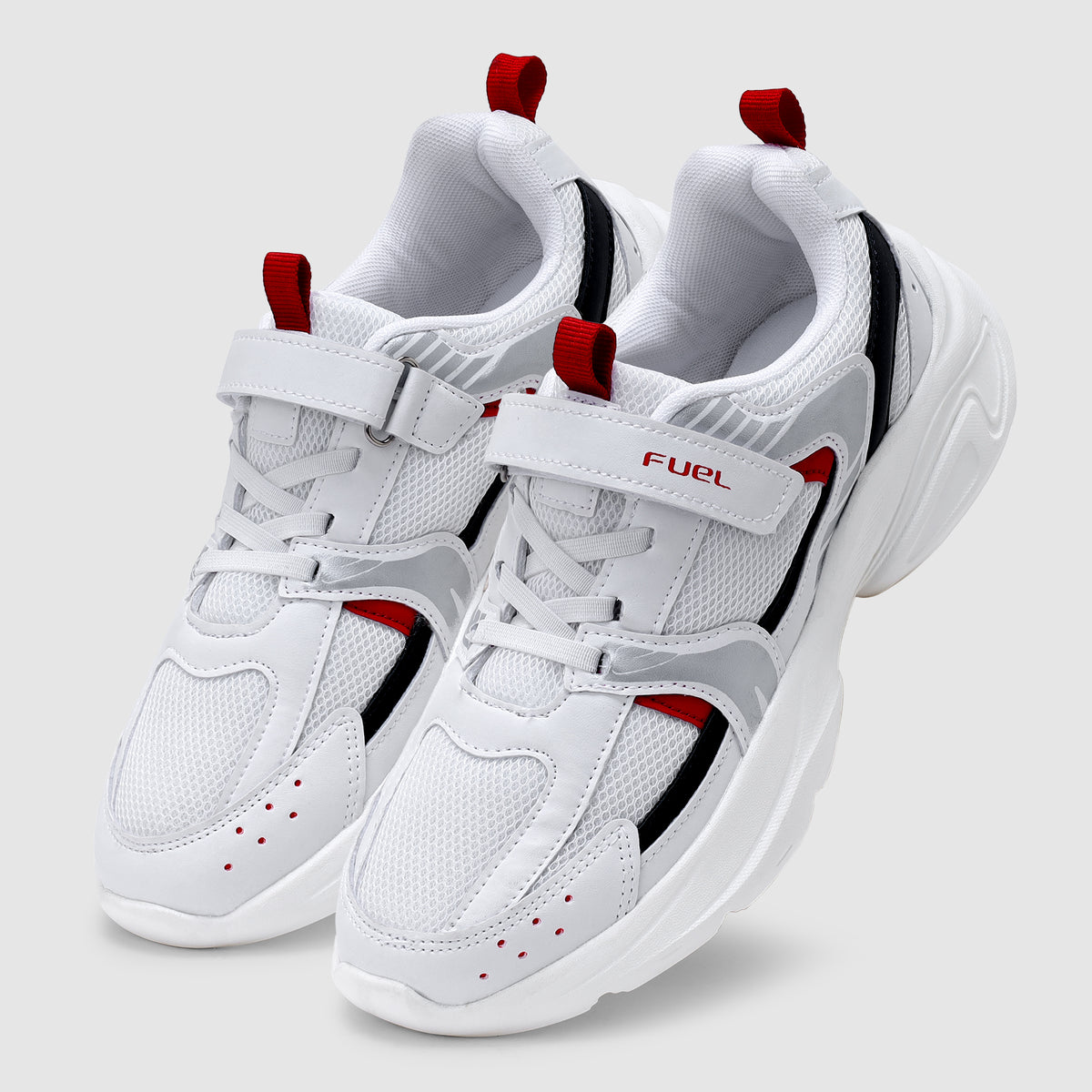 FUEL Charlie Kids Shoes for Boys and Girls, Sports Shoes with EVA and Rexine Upper, Lightweight EVA Sole, Stylish Casual Footwear, Walking, School, Outdoor Activities and Everyday Use. (White Silver)