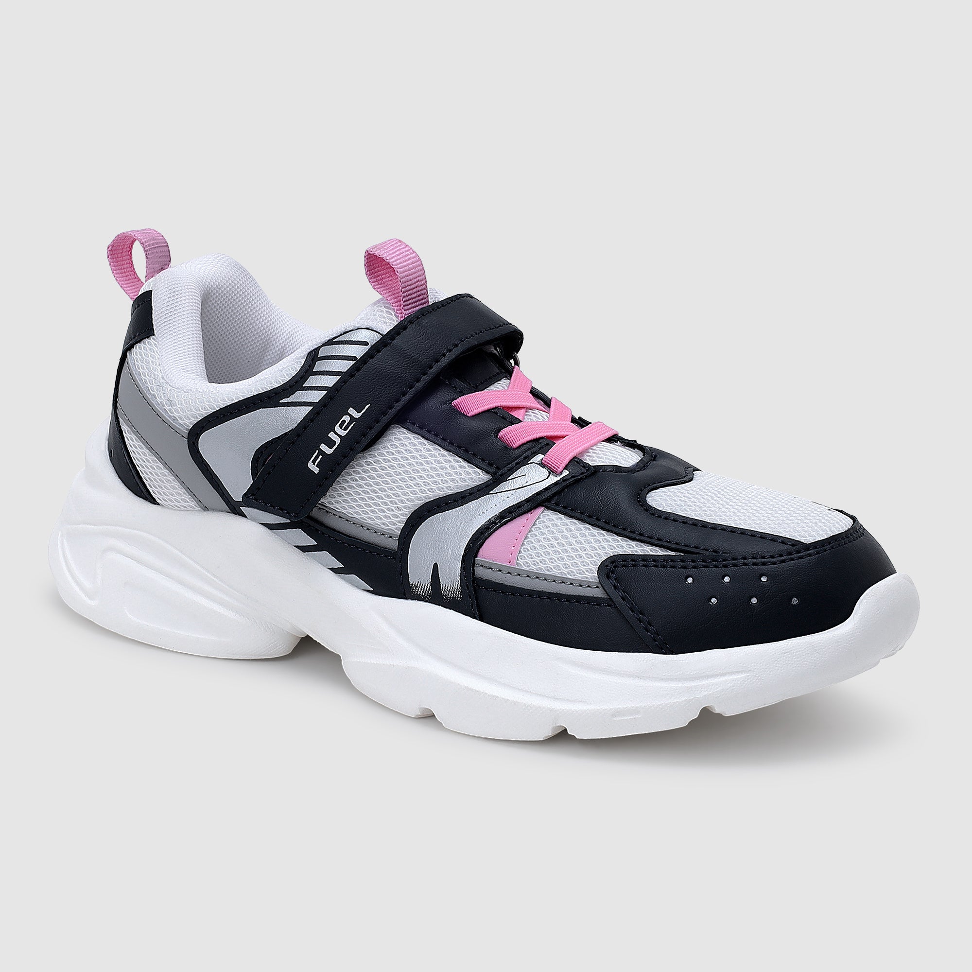 FUEL Charlie Kids Shoes for Boys and Girls, Sports Shoes with EVA and Rexine Upper, Lightweight EVA Sole, Stylish Casual Footwear, Walking, School, Outdoor Activities and Everyday Use. (Navy Silver)