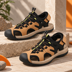 FUEL Commando-03 Fishermen Sandals | Mesh + Rexine Upper | EVA + Rubber Sole | Cushioned Footbed | Adjustable Velcro Closure (Tan)