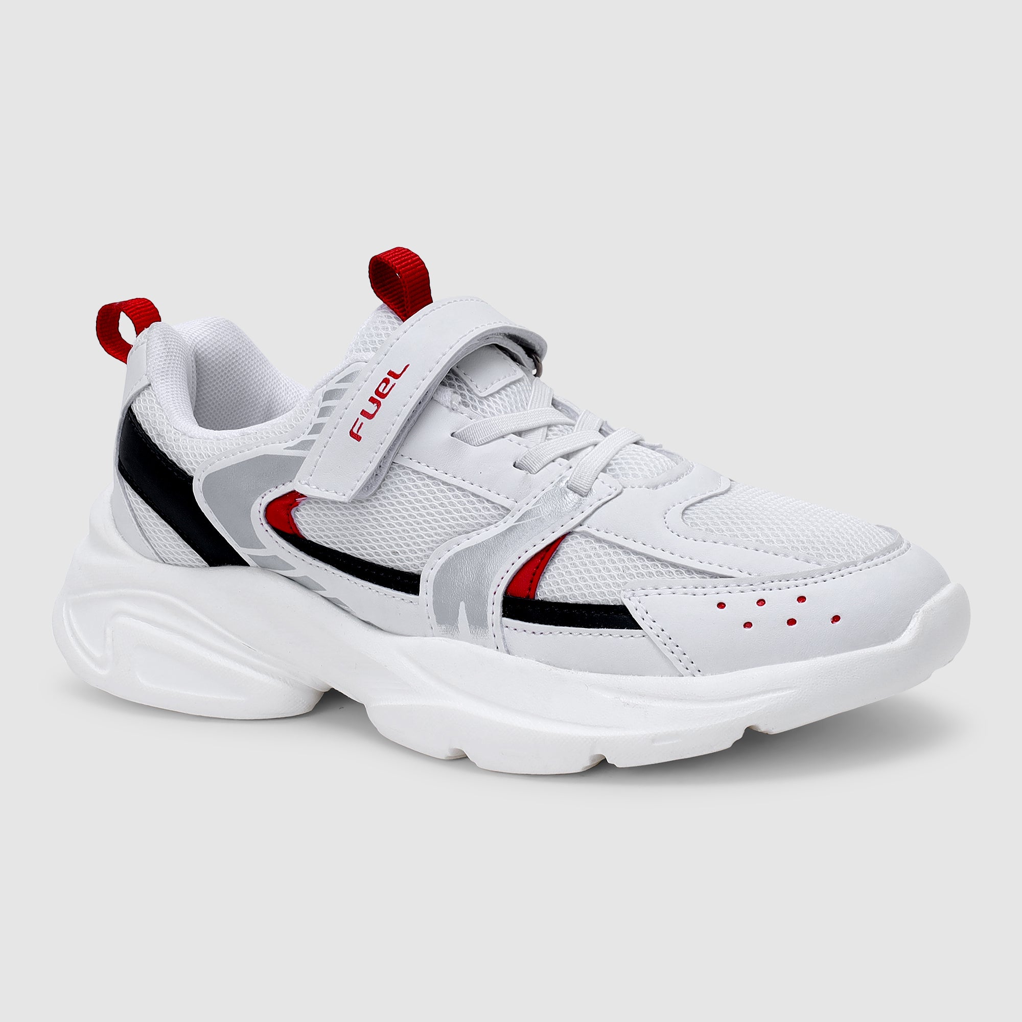 FUEL Charlie Kids Shoes for Boys and Girls, Sports Shoes with EVA and Rexine Upper, Lightweight EVA Sole, Stylish Casual Footwear, Walking, School, Outdoor Activities and Everyday Use. (White Silver)