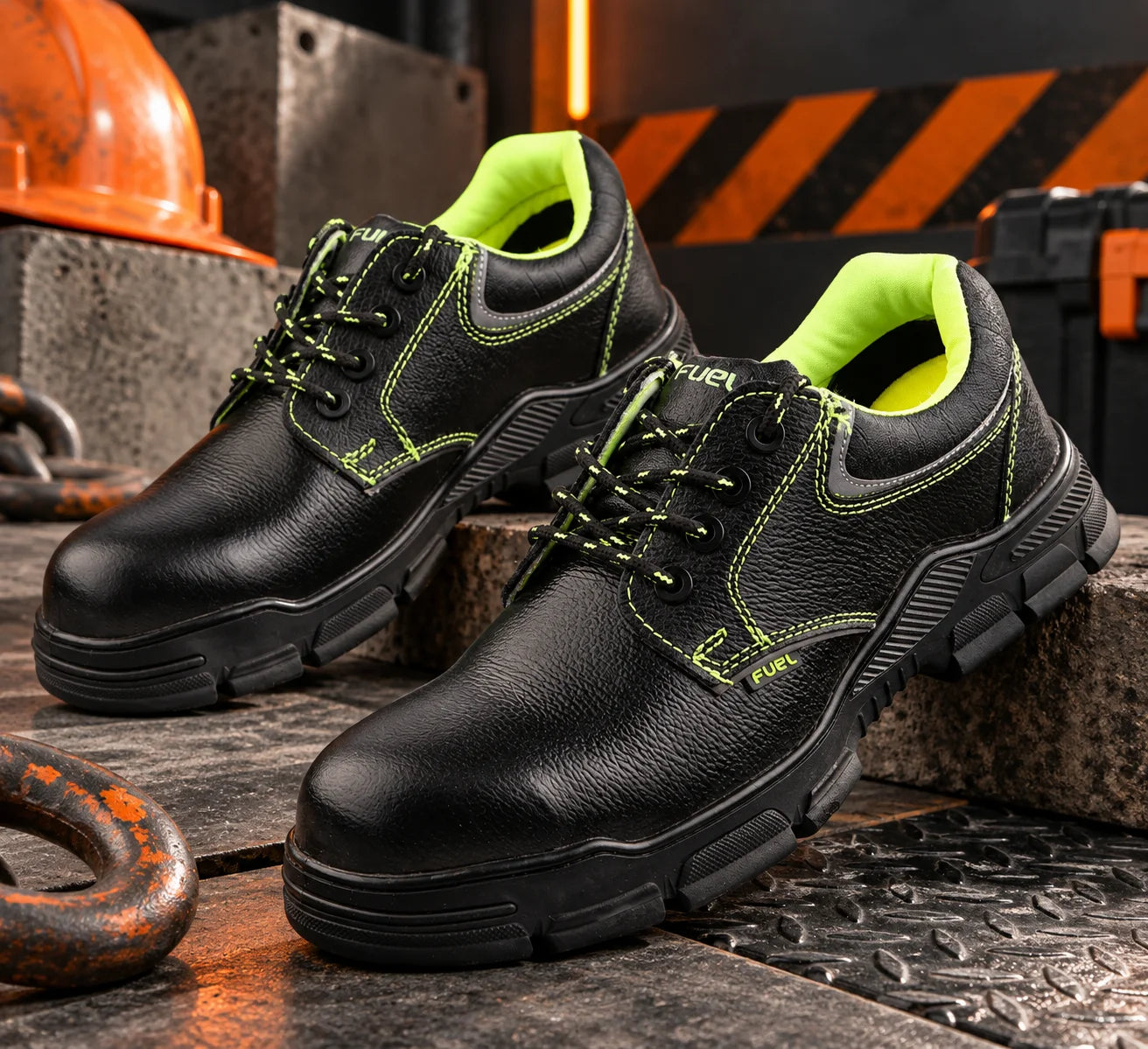 FUEL Reevon-04 Industrial Safety Shoes for Men | 200J Non-Metallic Toe Cap | Leather Upper | Kevlar Insole | Nitrile Rubber Outsole | Perforated PU In-Socks | Work Shoes