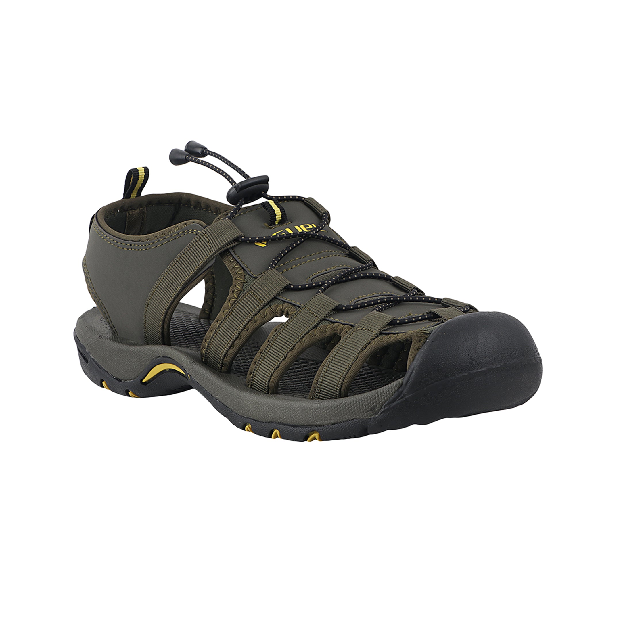 Fuel Soldier-06 Stylish Outdoor Men's Fisherman Sandals with Protective Toe Cap & Durable Grip (Olive-Yellow)