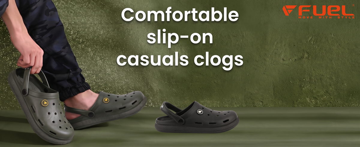 FUEL 1101 Lightweight and Comfortable Slip-On Casual Clogs with Cushioned Footbed Clogs for Men's (Black)