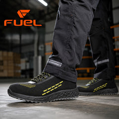 FUEL Armour 1 DD ISI Marked Strong Knitting Upper Breathable Safety Shoes for Men's Steel Toe Cap With Double Density Rubberized PVC Sole (Black)