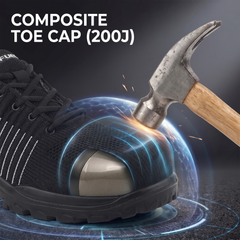 FUEL Aqua Knitted Upper in  PU Sole with 200J Composite Toe Lightweight Industrial Work Safety Shoes for Men (Black)