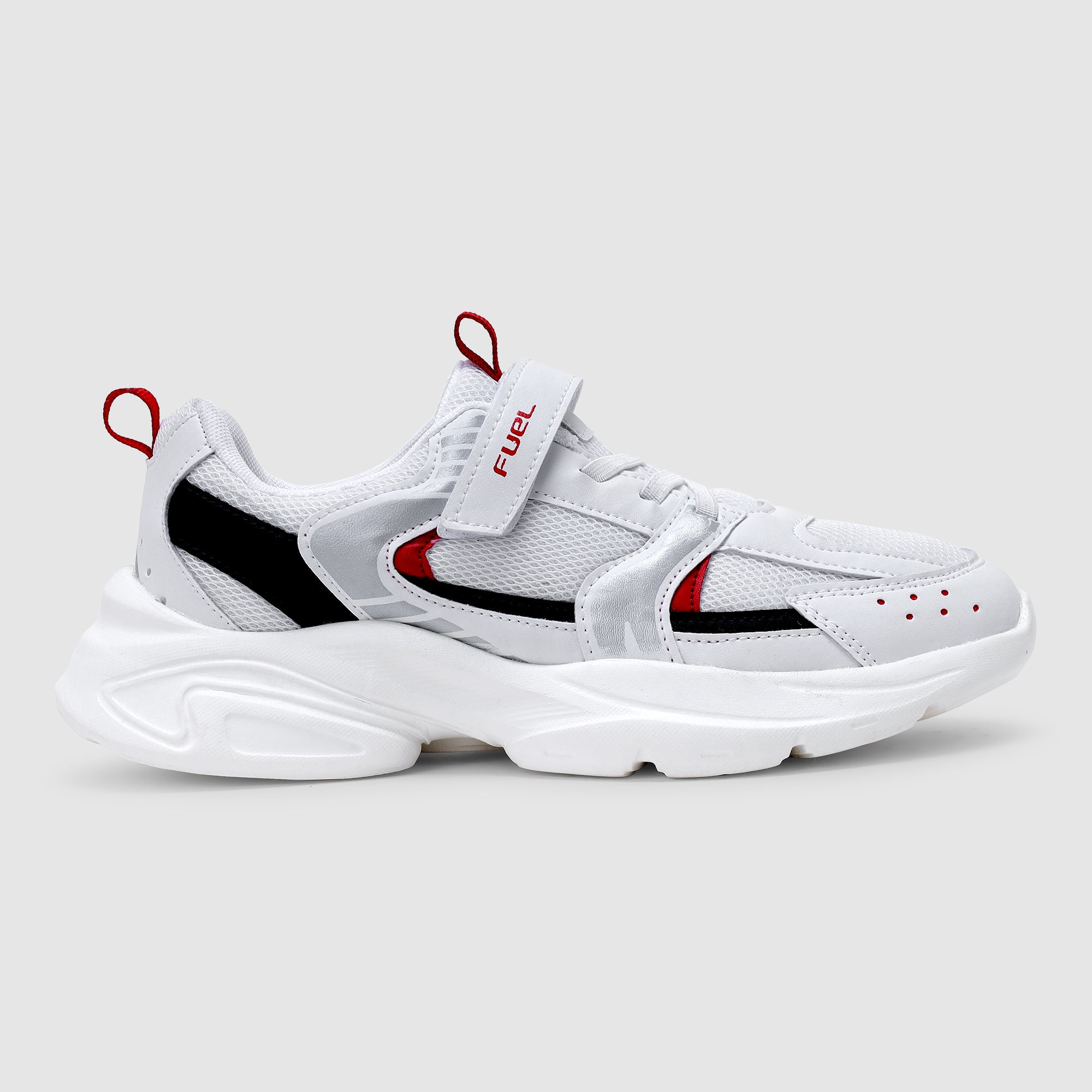FUEL Charlie Kids Shoes for Boys and Girls, Sports Shoes with EVA and Rexine Upper, Lightweight EVA Sole, Stylish Casual Footwear, Walking, School, Outdoor Activities and Everyday Use. (White Silver)