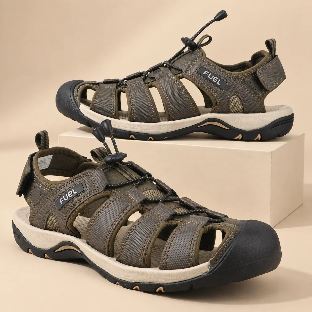 FUEL Soldier-08 Fisherman Protective Toe Cap Sandals for Men (Olive)