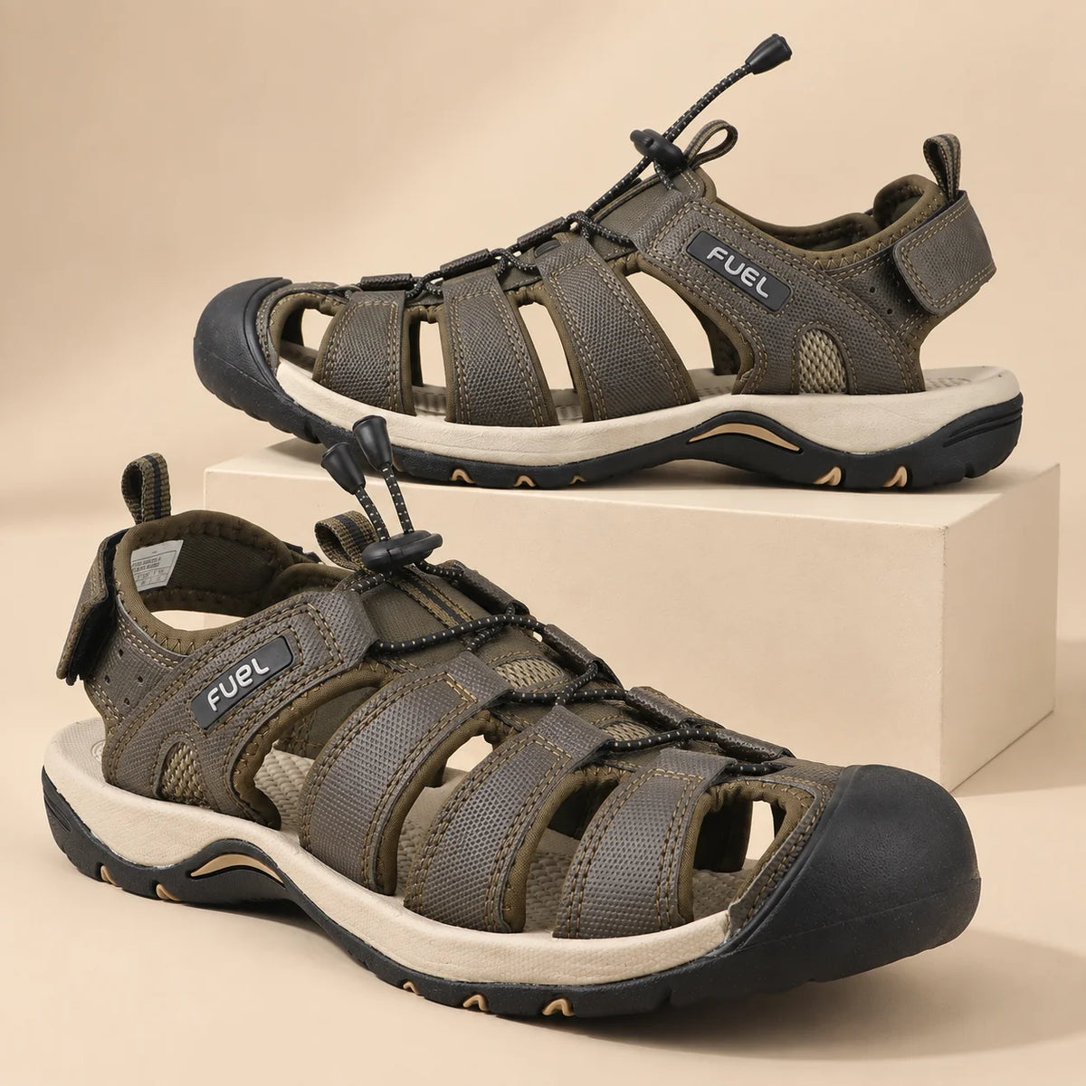 FUEL Soldier-08 Fisherman Protective Toe Cap Sandals for Men (Olive)