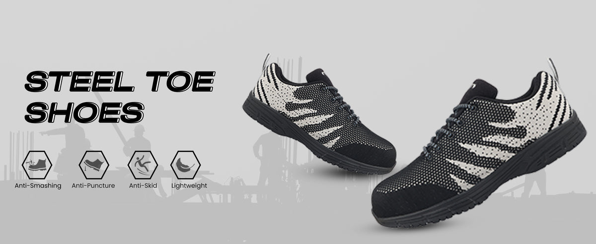 FUEL Gracy  Breathable Knitting Upper and Lightweight Industrial Work Anti-Slip Rubber Sole with Steel Toe (200J) Safety Shoes for Women's (Black)