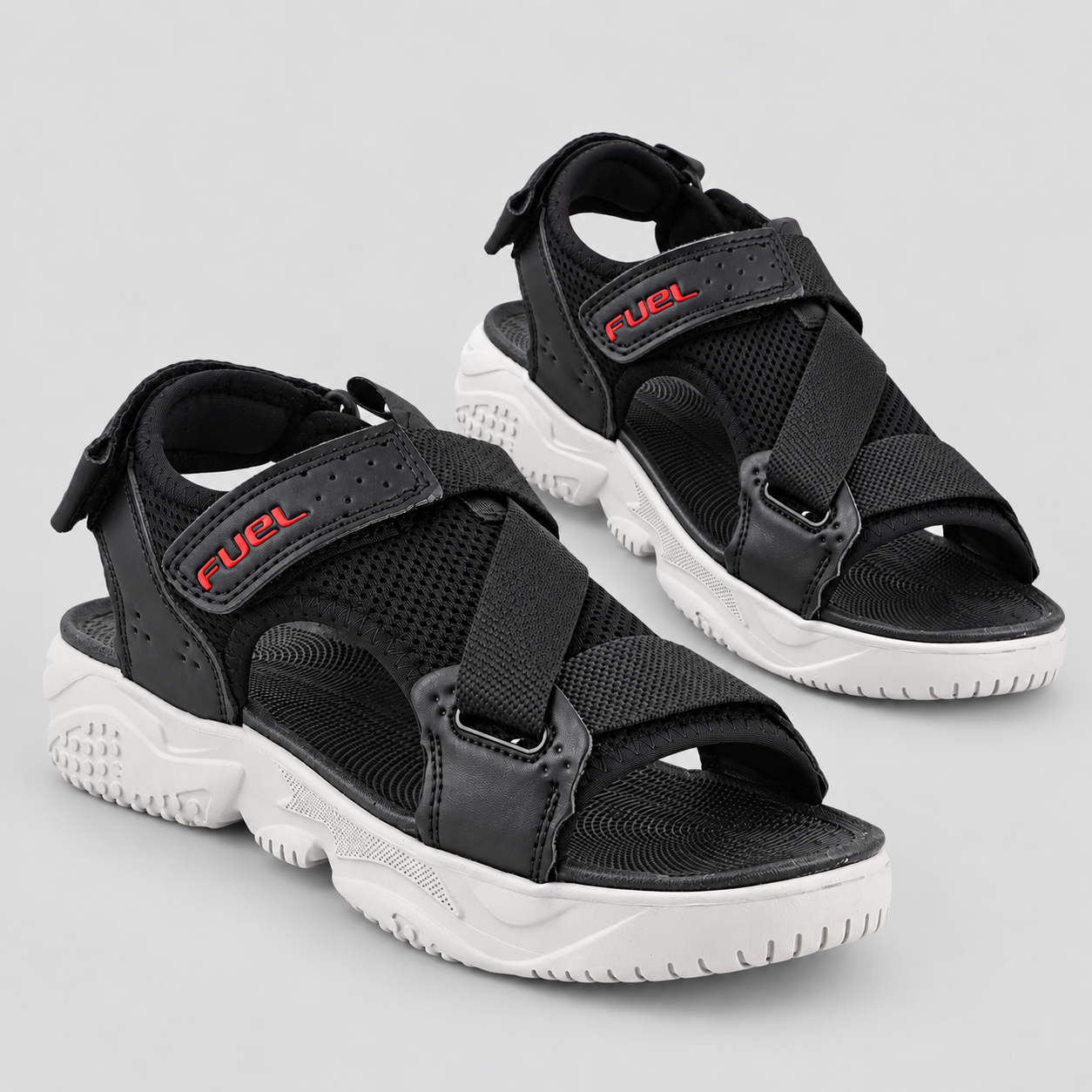 FUEL Gabbro Chunky Sports Sandals for Men (Black-White)