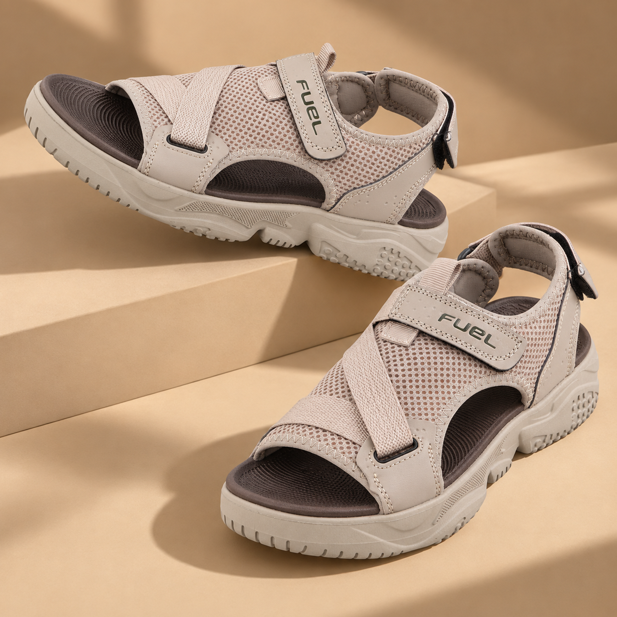 FUEL Gabbro Chunky Sports Sandals for Men (Beige)
