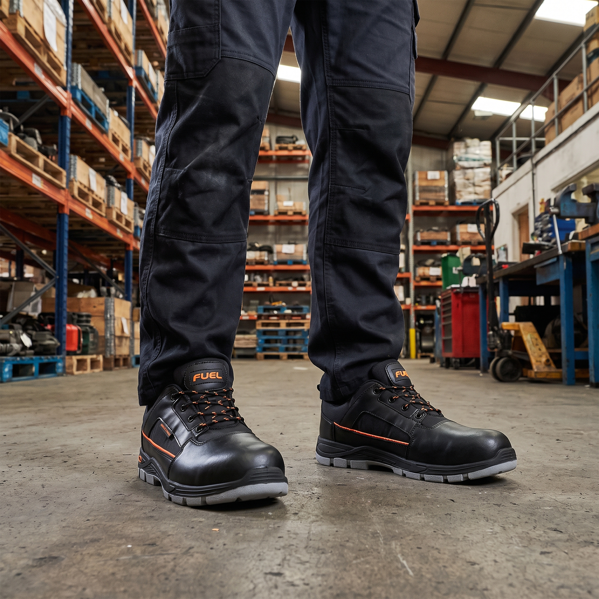 FUEL Armour 3 DD ISI Marked Synthetic Fabric Breathable Safety Shoes For Men's Steel Toe Cap With Double Density Rubberized PVC Sole (Black)