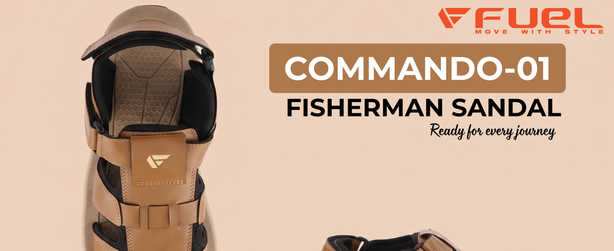 FUEL Commando-1 Comfortable Outdoor & Daily Wear  Men’s Flexible Fisherman Rubber Sandals with Protective Toe Cap (Tan)