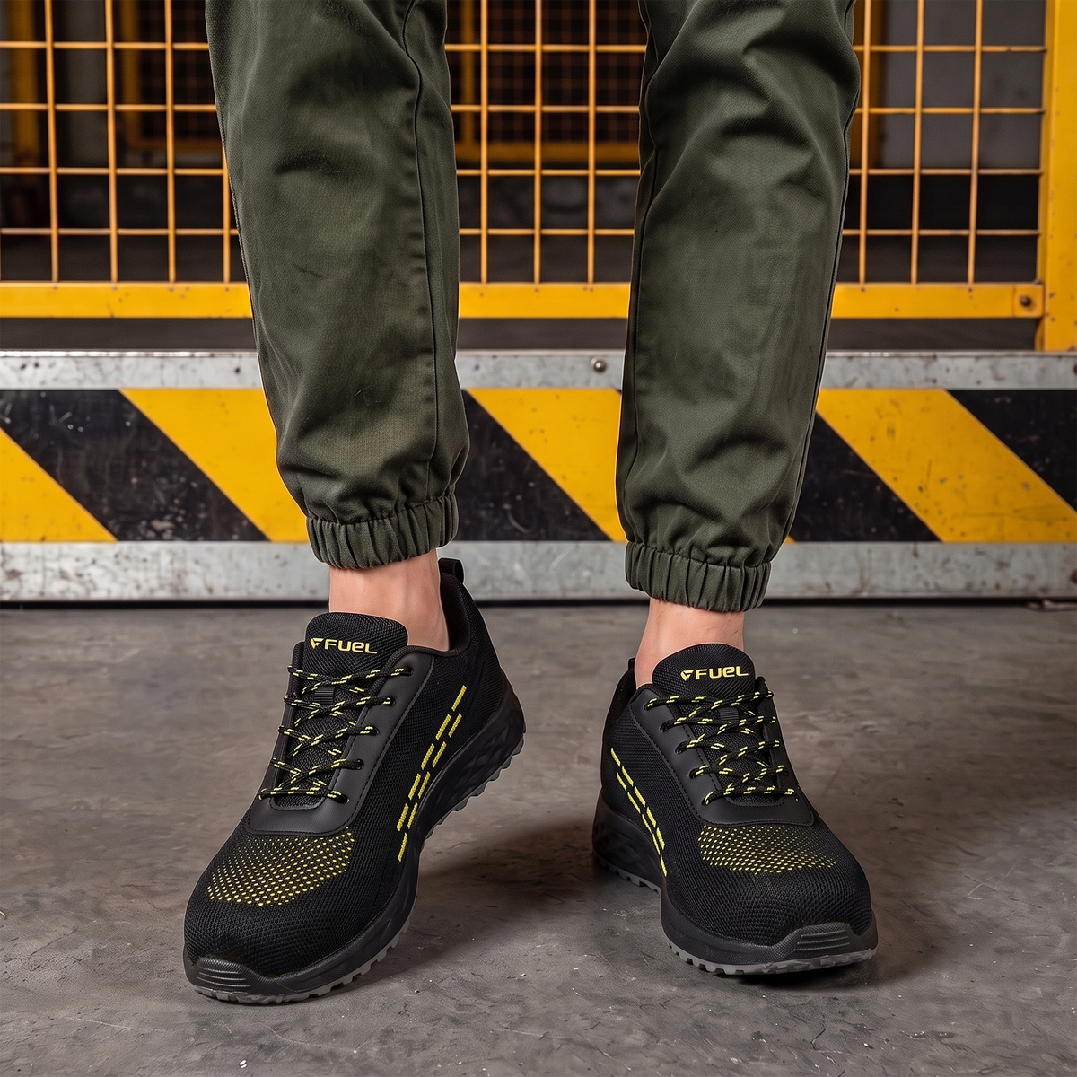 FUEL Armour 1 DD ISI Marked Strong Knitting Upper Breathable Safety Shoes for Men's Steel Toe Cap With Double Density Rubberized PVC Sole (Black)