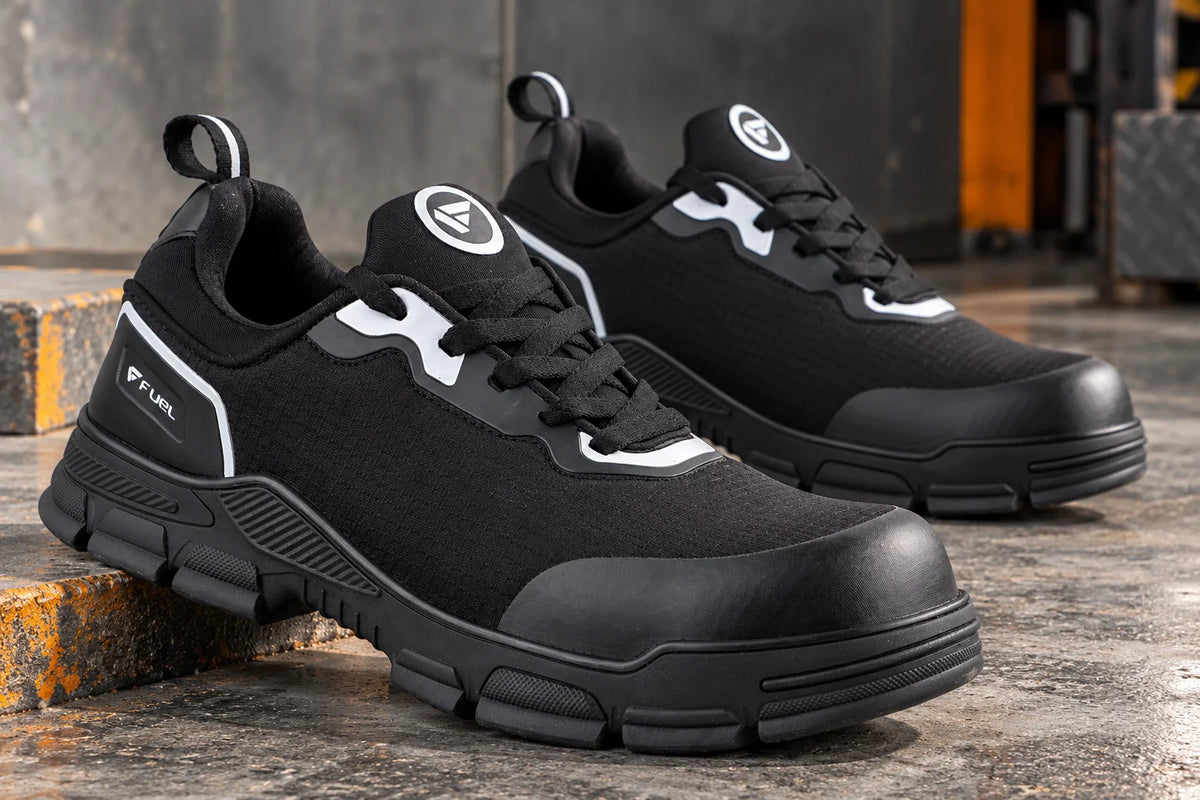 FUEL Reevon-01 Fabric Upper with Nitrile Rubber Sole Safety Shoes in 200J Composit Toe Cap (Black)