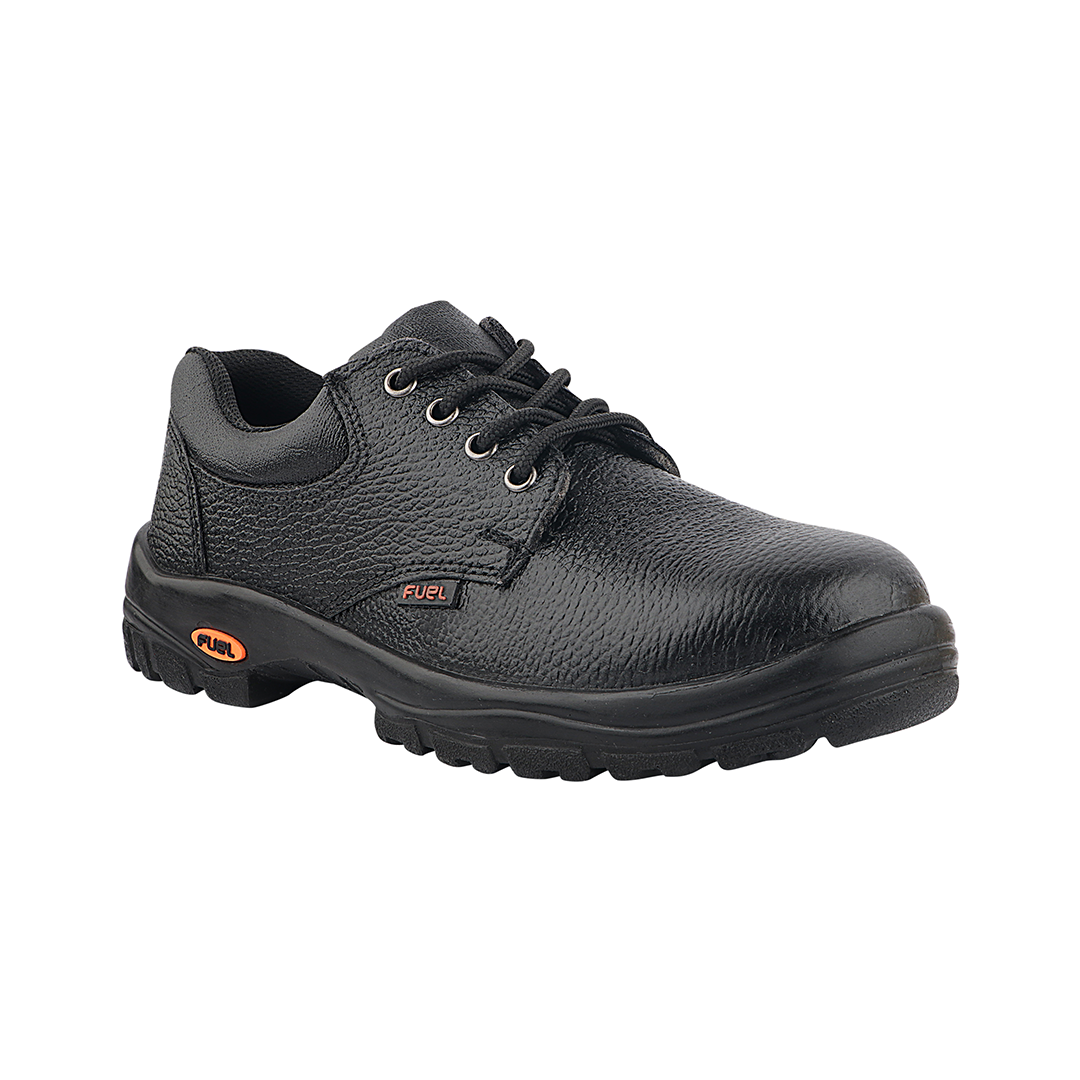 Fuel Falcon-01 Genuine Leather Safety Shoes for Men's Steel Toe Cap With Single Density PU Sole (Black)