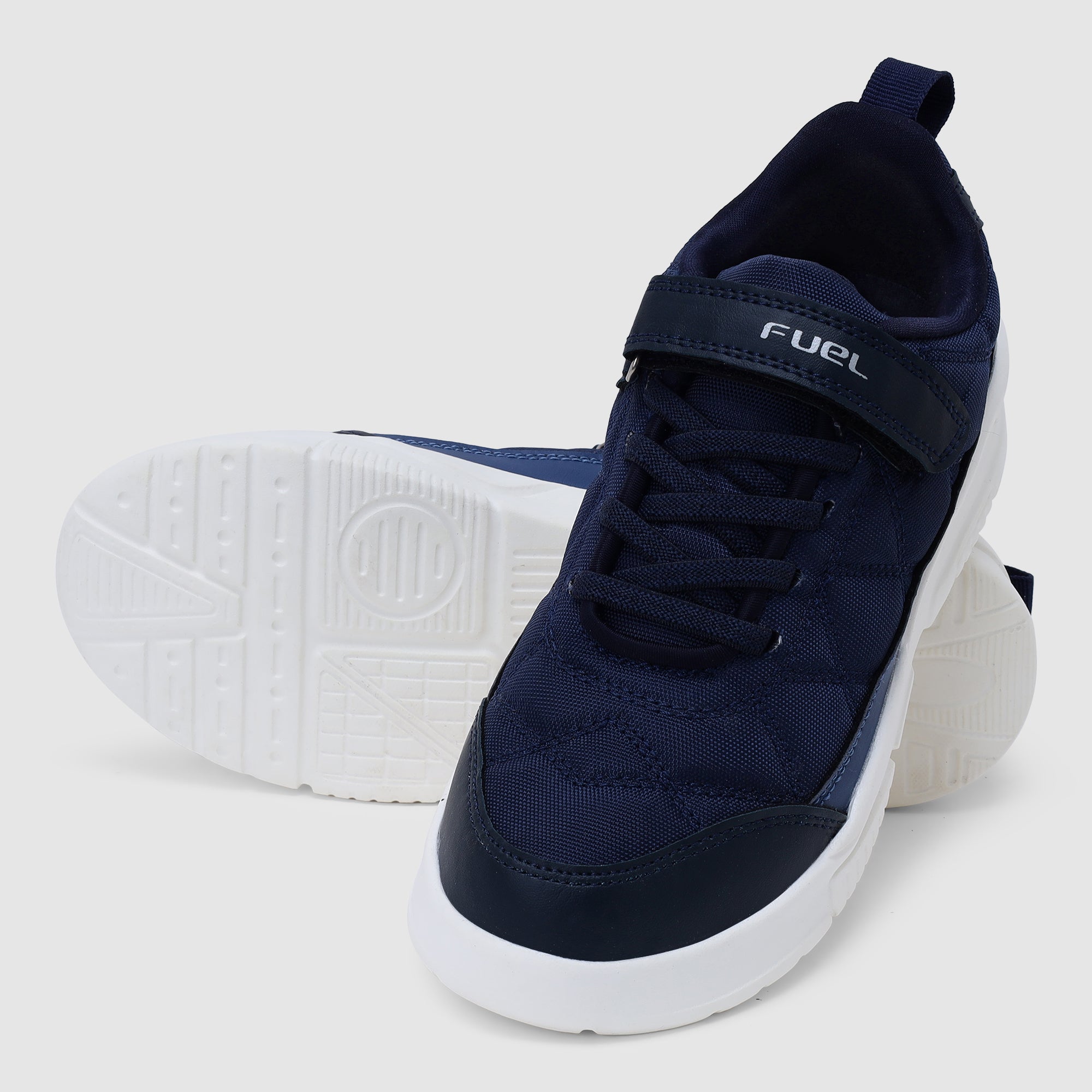 FUEL Tengo Kids Shoes for Boys and Girls, Rexine and Mesh Casual Sneakers with Lightweight EVA Sole, Comfortable and Stylish Footwear, School, Walking, Outdoor Activities and Everyday Use. (Navy)