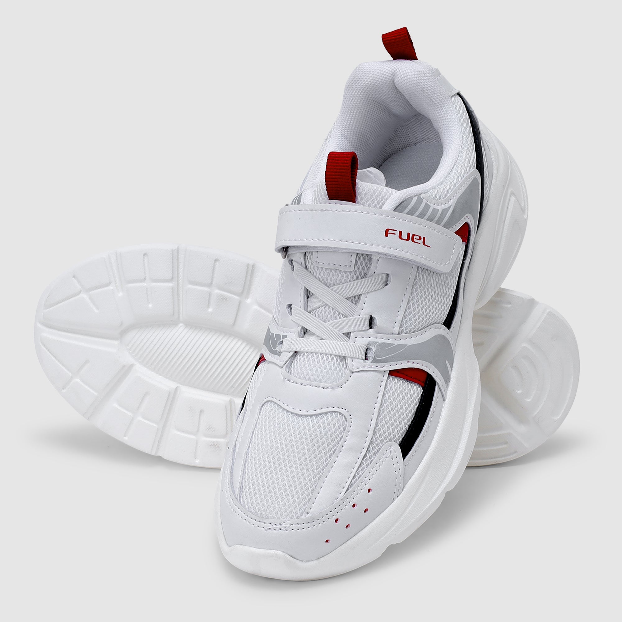 FUEL Charlie Kids Shoes for Boys and Girls, Sports Shoes with EVA and Rexine Upper, Lightweight EVA Sole, Stylish Casual Footwear, Walking, School, Outdoor Activities and Everyday Use. (White Silver)