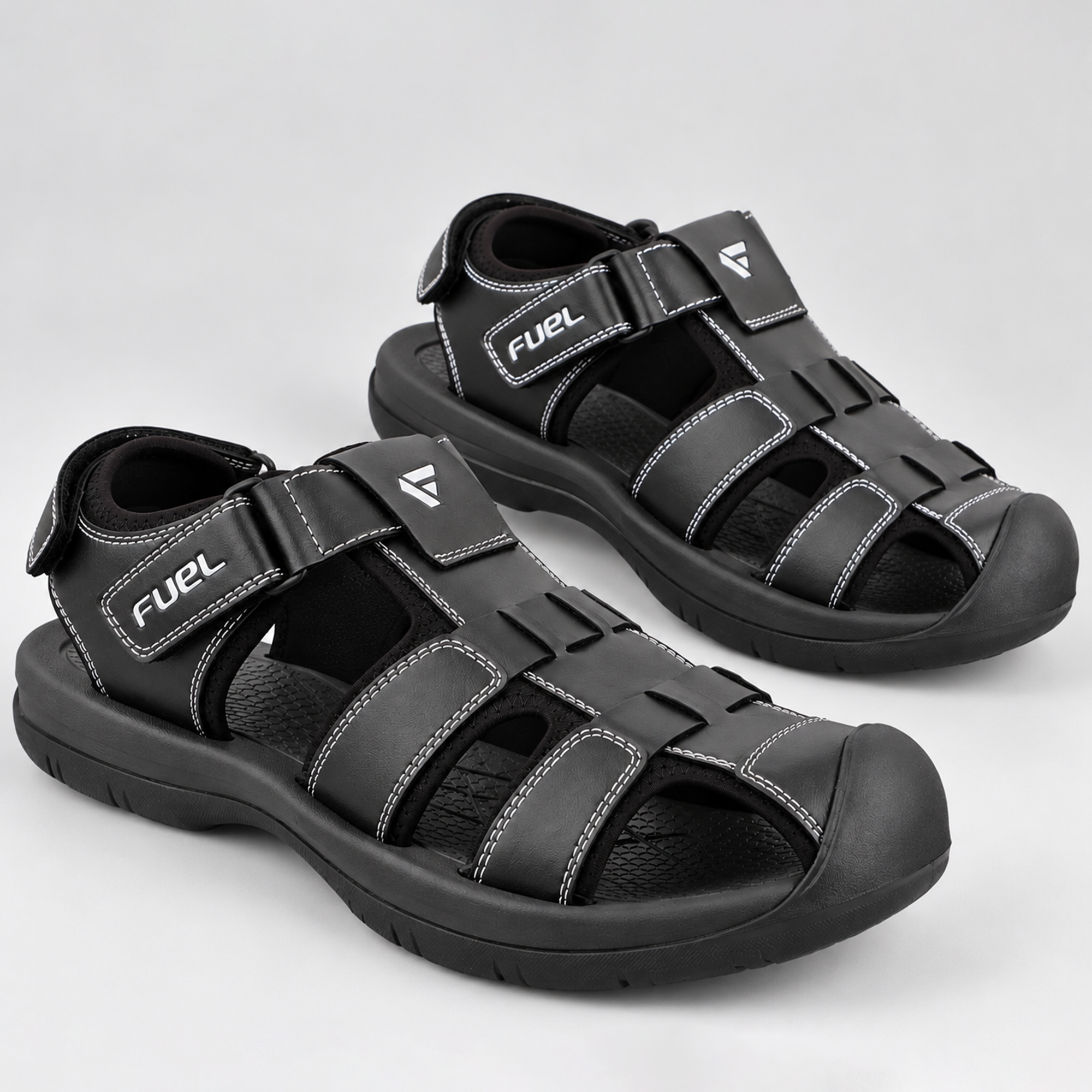 FUEL Commando-1 Comfortable Outdoor & Daily Wear  Men’s Flexible Fisherman Rubber Sandals with Protective Toe Cap (Black)
